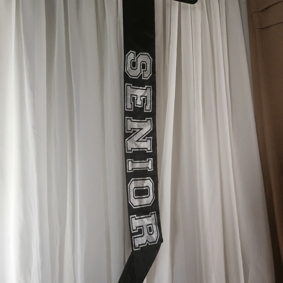 Senior Sash in Black and silver glitter font block letters. - Picture 1 of 5